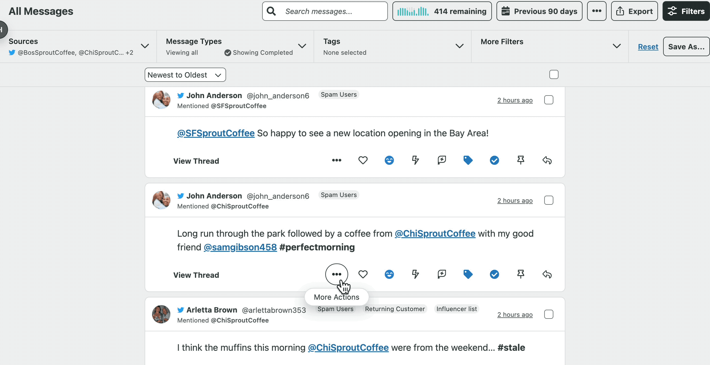 What X message types appear in Sprout and what actions can I take