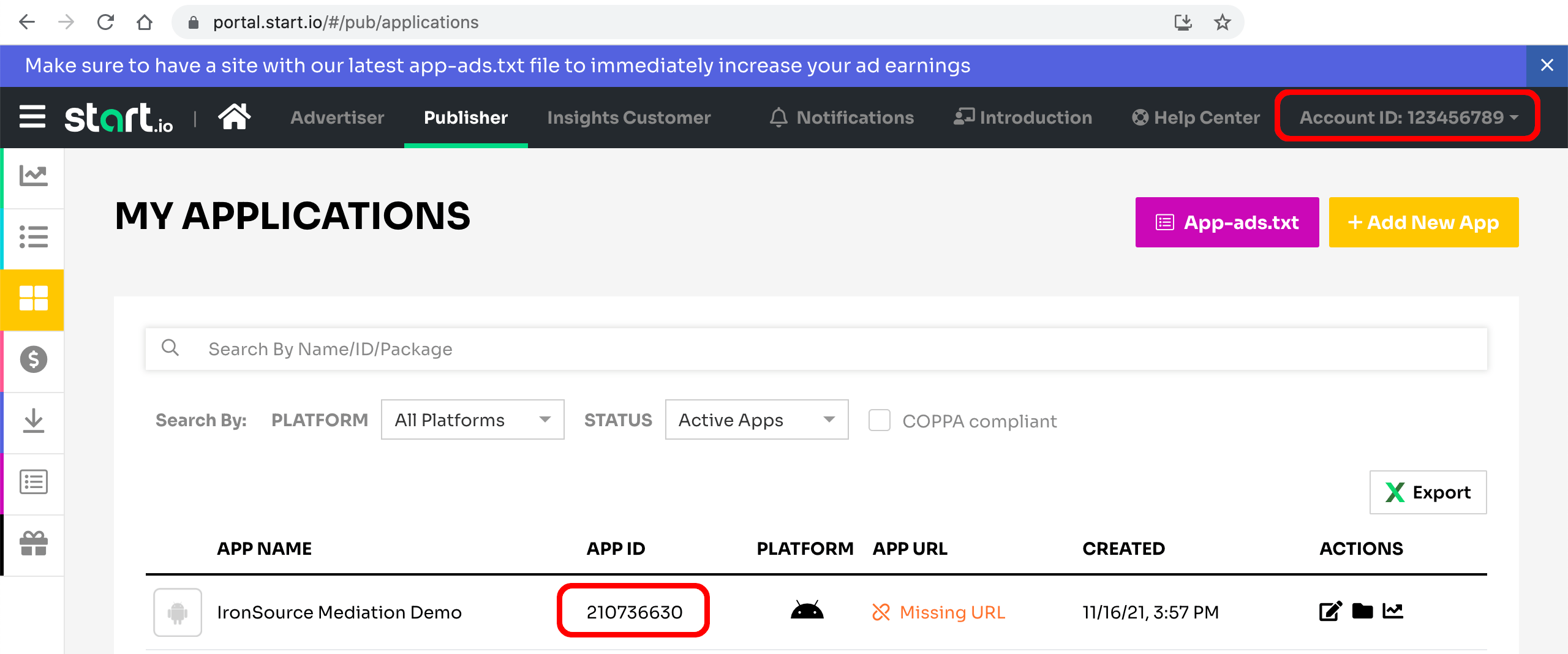 IronSource Android Adapter Start.io
