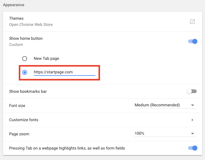 Make Startpage my startup page and homepage in Chromium? Startpage Support