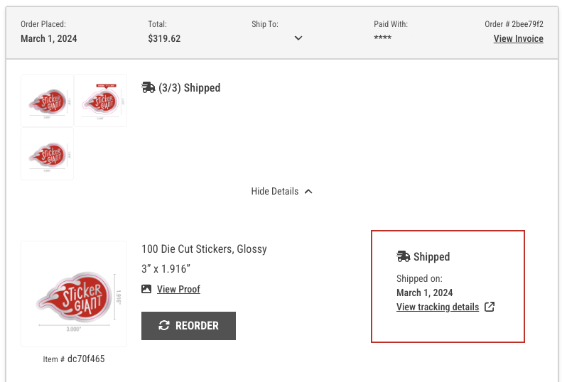 Where can I find my tracking number? StickerGiant