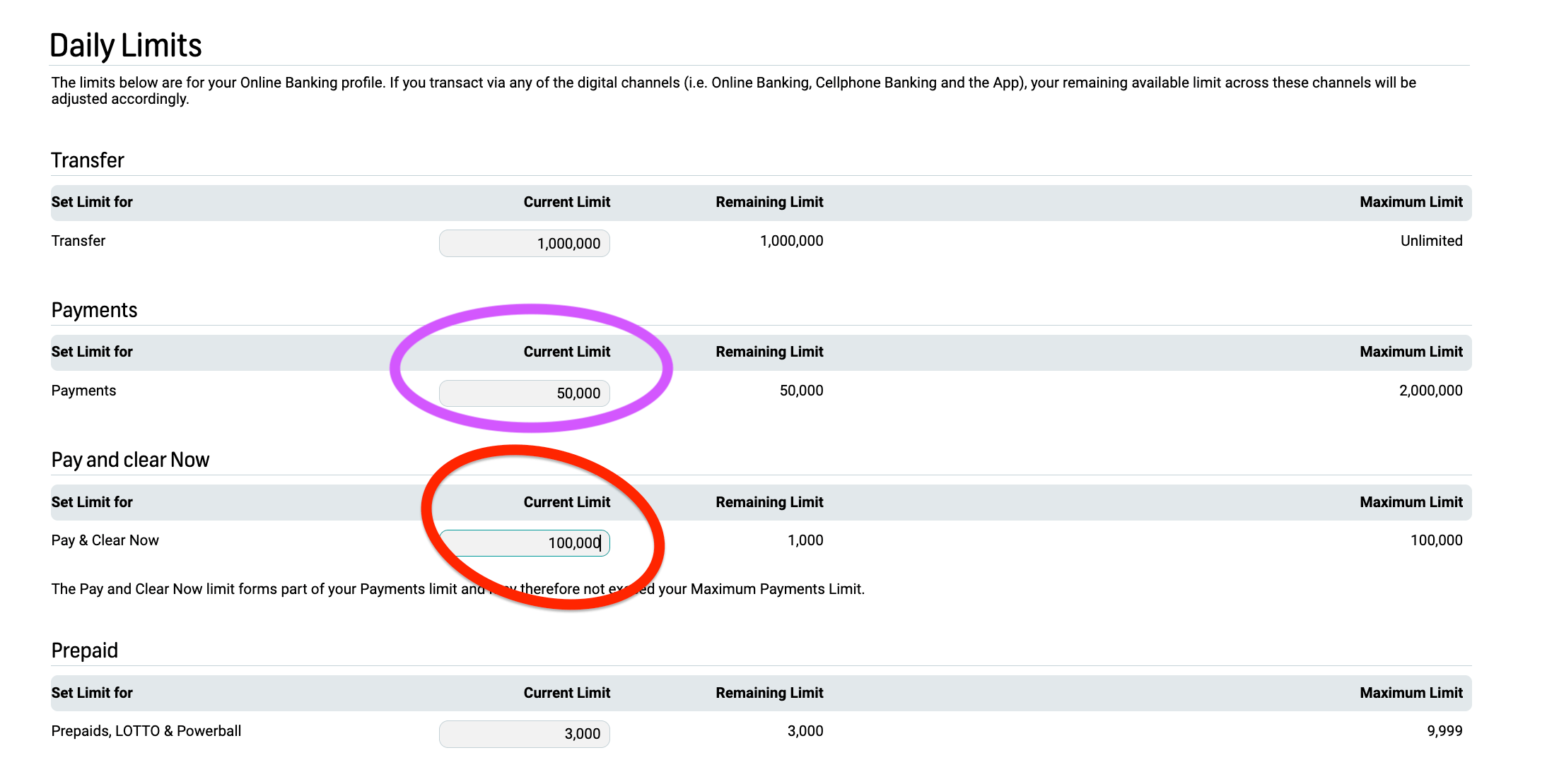 How do I change my FNB payment limit? Stitch