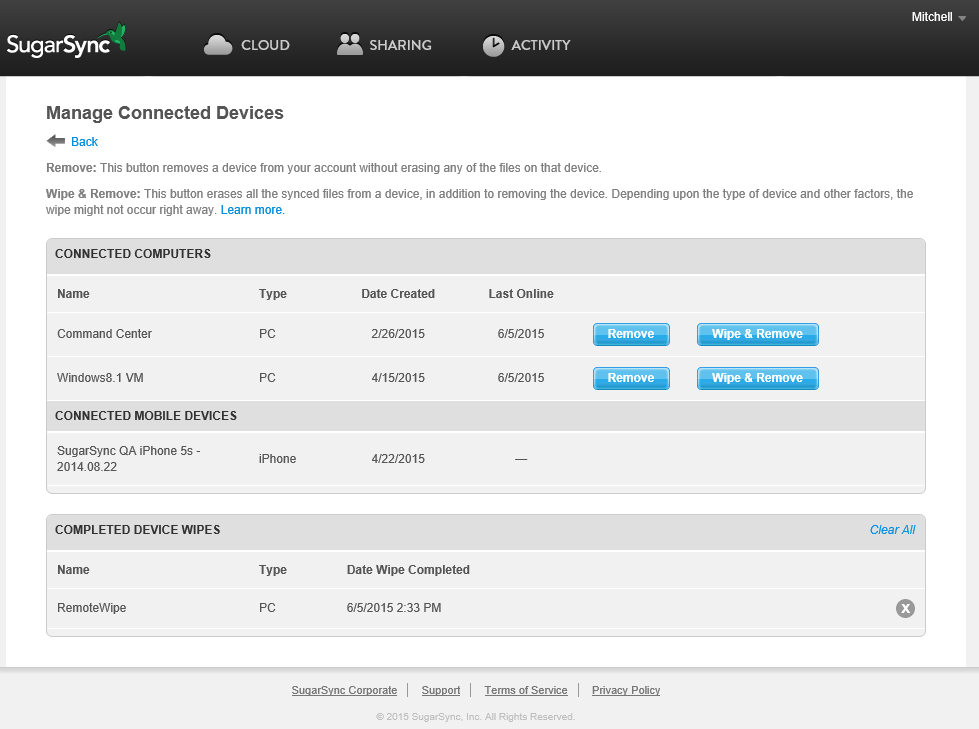 Remote Wipe SugarSync