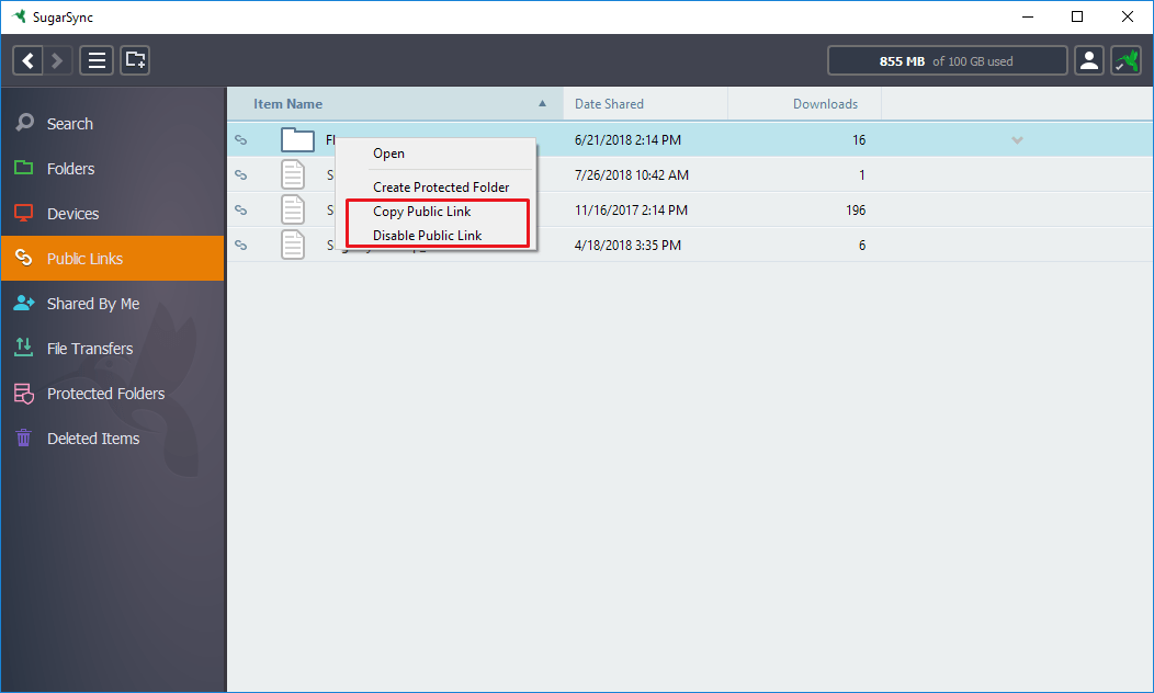 Generating Public Links using the Desktop app SugarSync