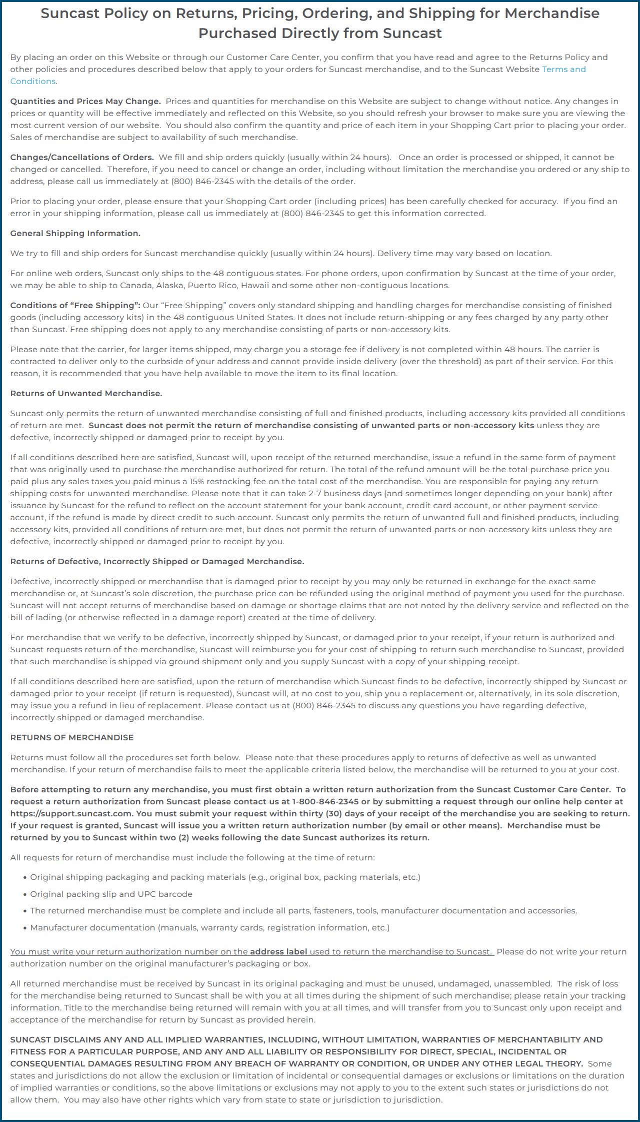 Suncast® Return Policy Suncast