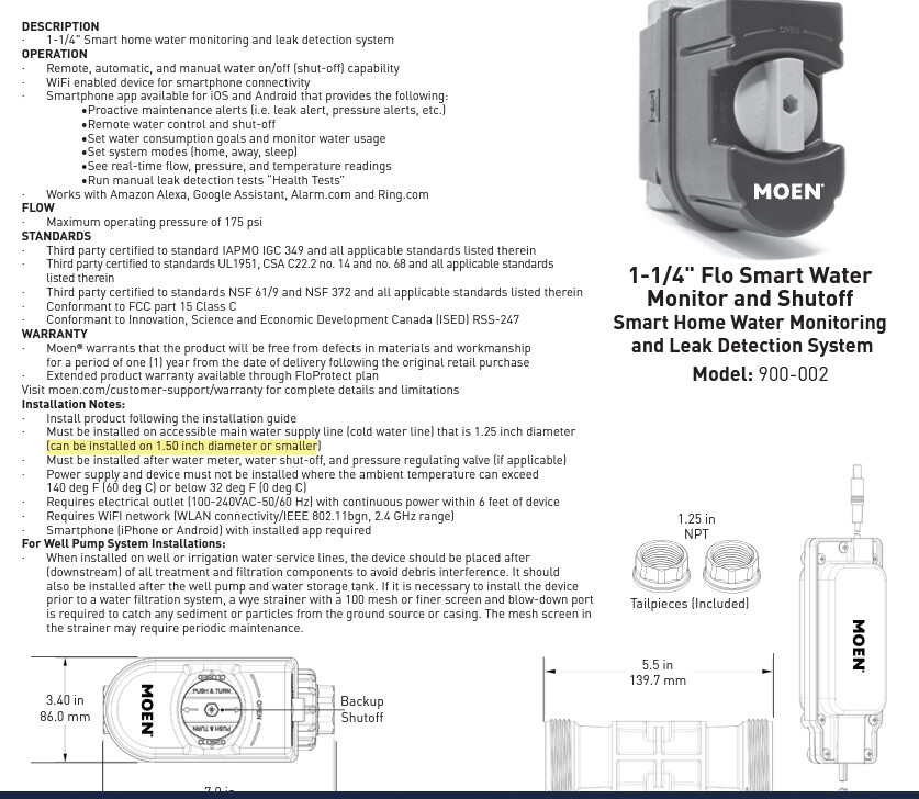 Need leak detection and water shutoff for 2" water main with Qolsys IQ4