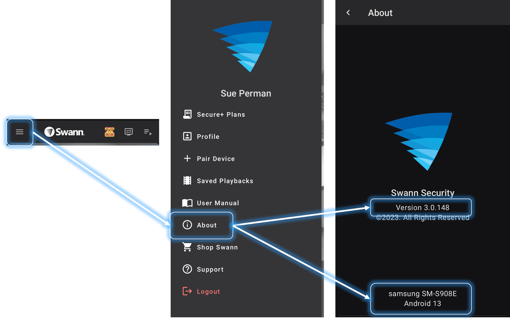 How to get the Swann Security App version and your phone's operating