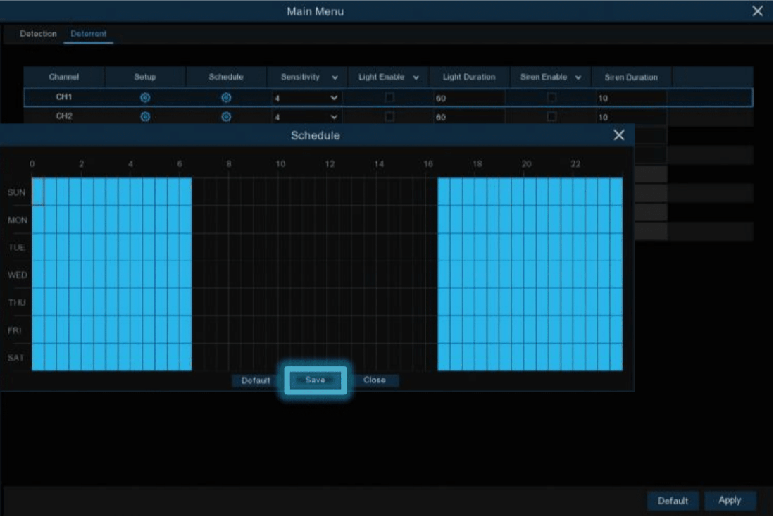 Why does deterrent light / siren / SwannForce disable in settings (V8