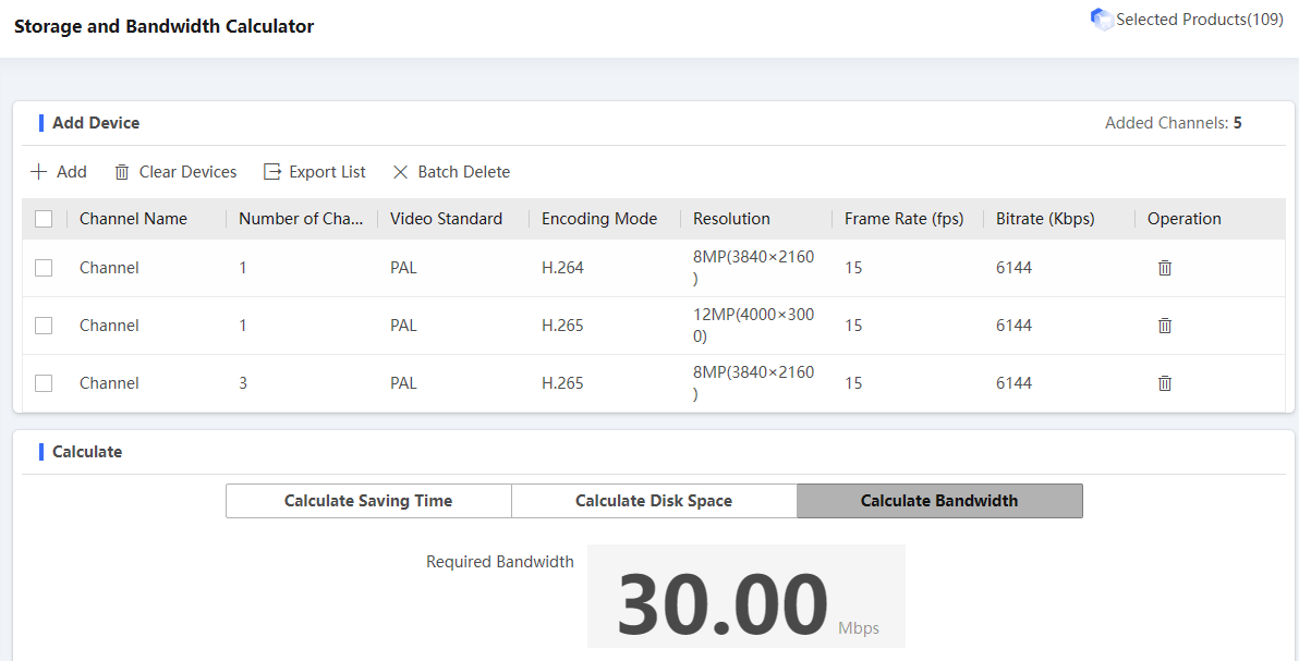 Estimate how much bandwidth your recorder uses or requires when
