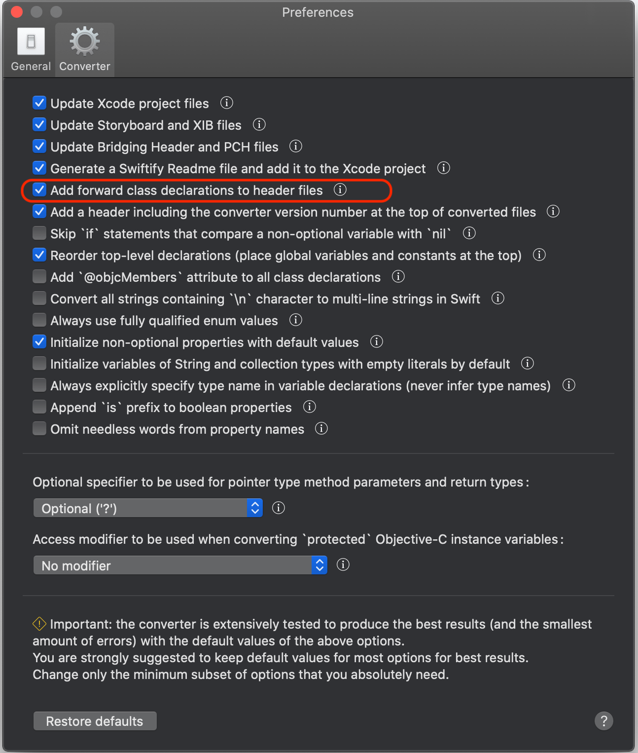 Add forward class declarations to header files Swiftify Help Center