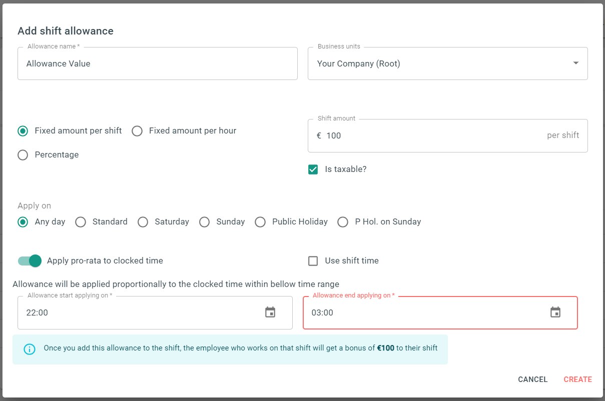 Shift Allowances Talexio