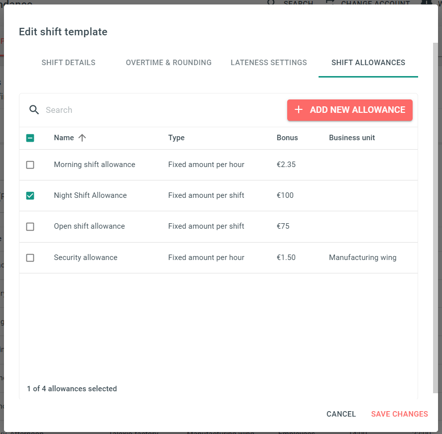 Shift Allowances Talexio