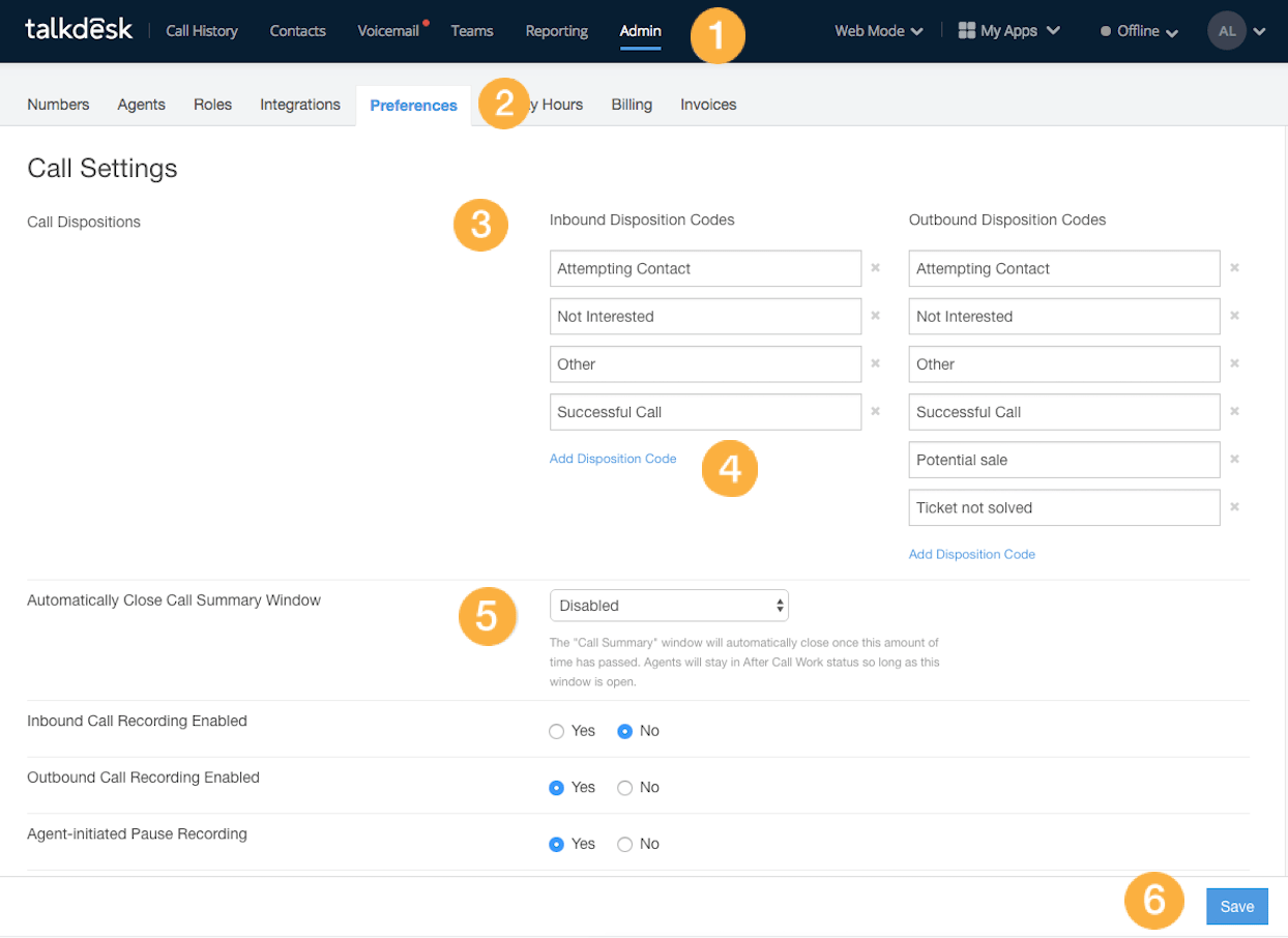 Call Disposition Codes Talkdesk Support