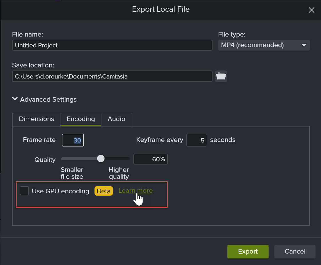 Use GPU Encoding With Camtasia Windows TechSmith Support