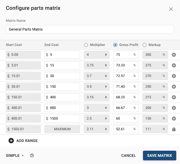 Parts Markup Setup Tekmetric