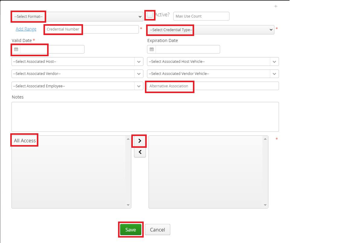 How To add an Employee or Vendor Credential via Access Control Settings