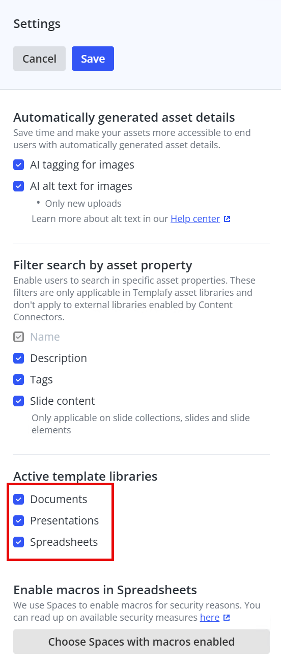 Enable or disable active templates libraries – Templafy Help center