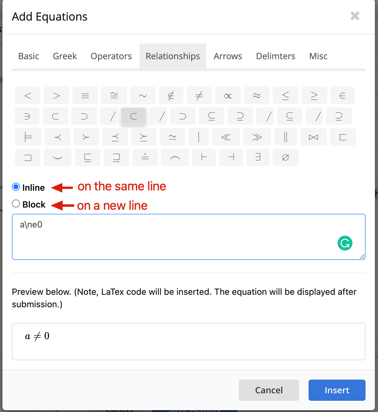 LaTex Math Equations