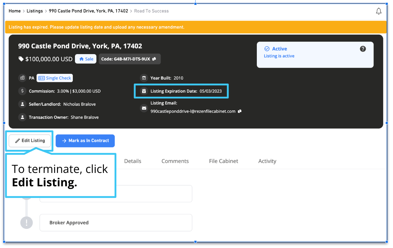 How to terminate a listing Real