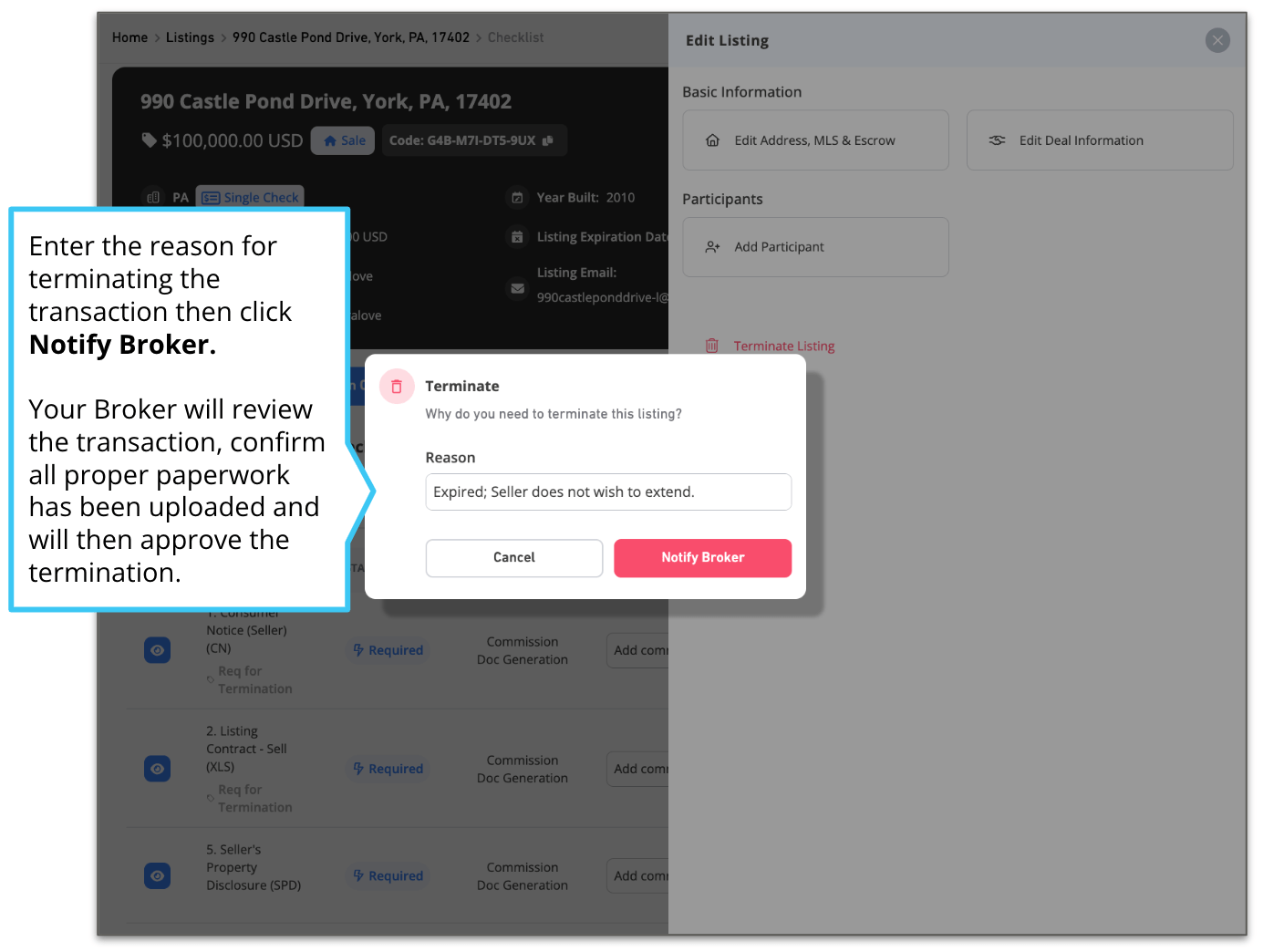 How to terminate a listing Real