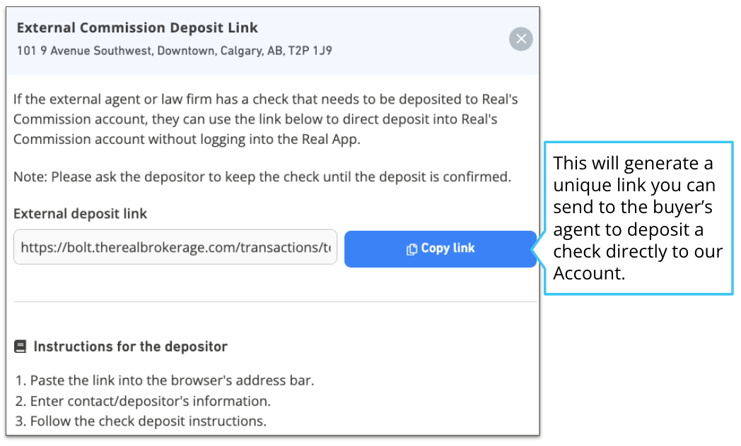 How to deposit a commission cheque with an external deposit link Real