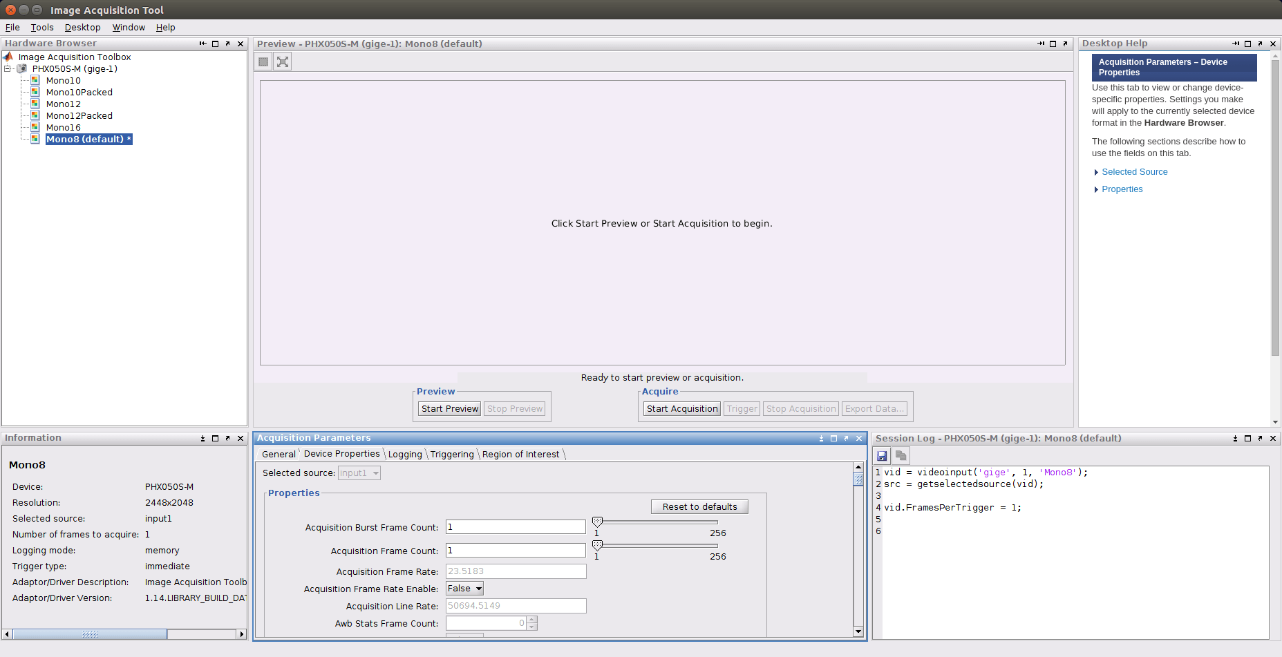 Using MATLAB Image Acquisition Toolbox for Linux LUCID Support & Help