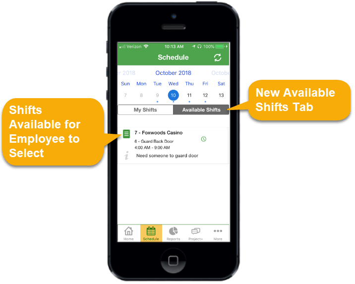 Available Shifts and Open Shifts for Planning Timesheet Mobile