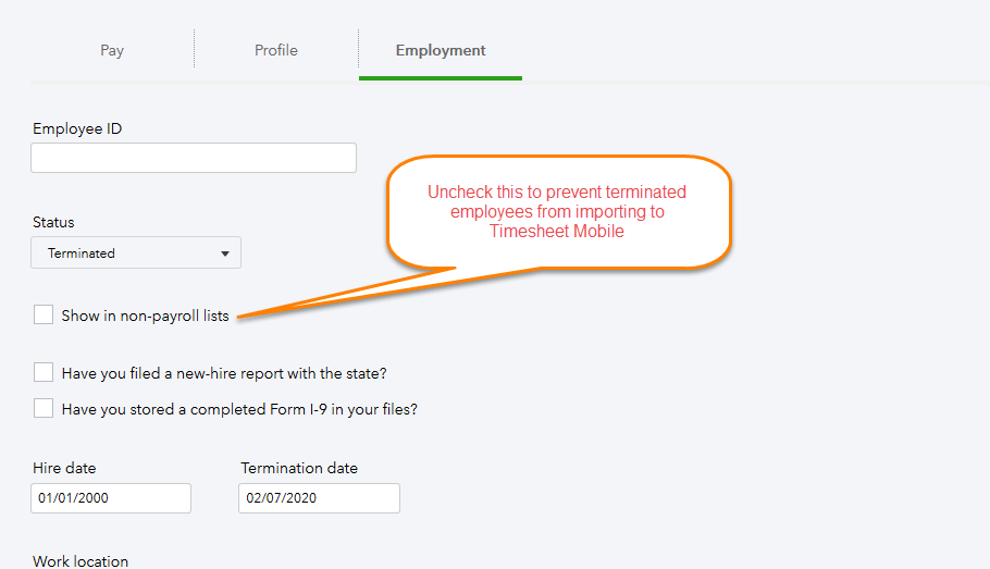 QuickBooks Online Terminated Employees Timesheet Mobile