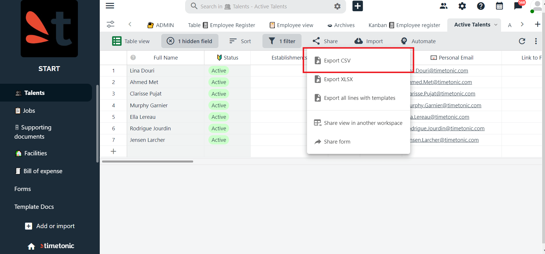 Exercise 5: Exporting data – TimeTonic v7 - EN