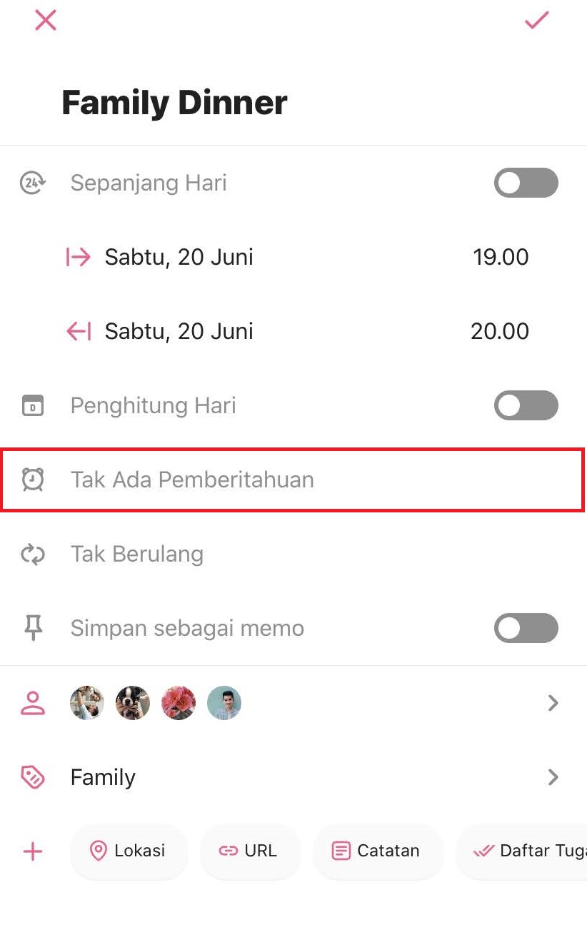 Menyetel Pemberitahuan untuk acara (notifikasi) TimeTree Help