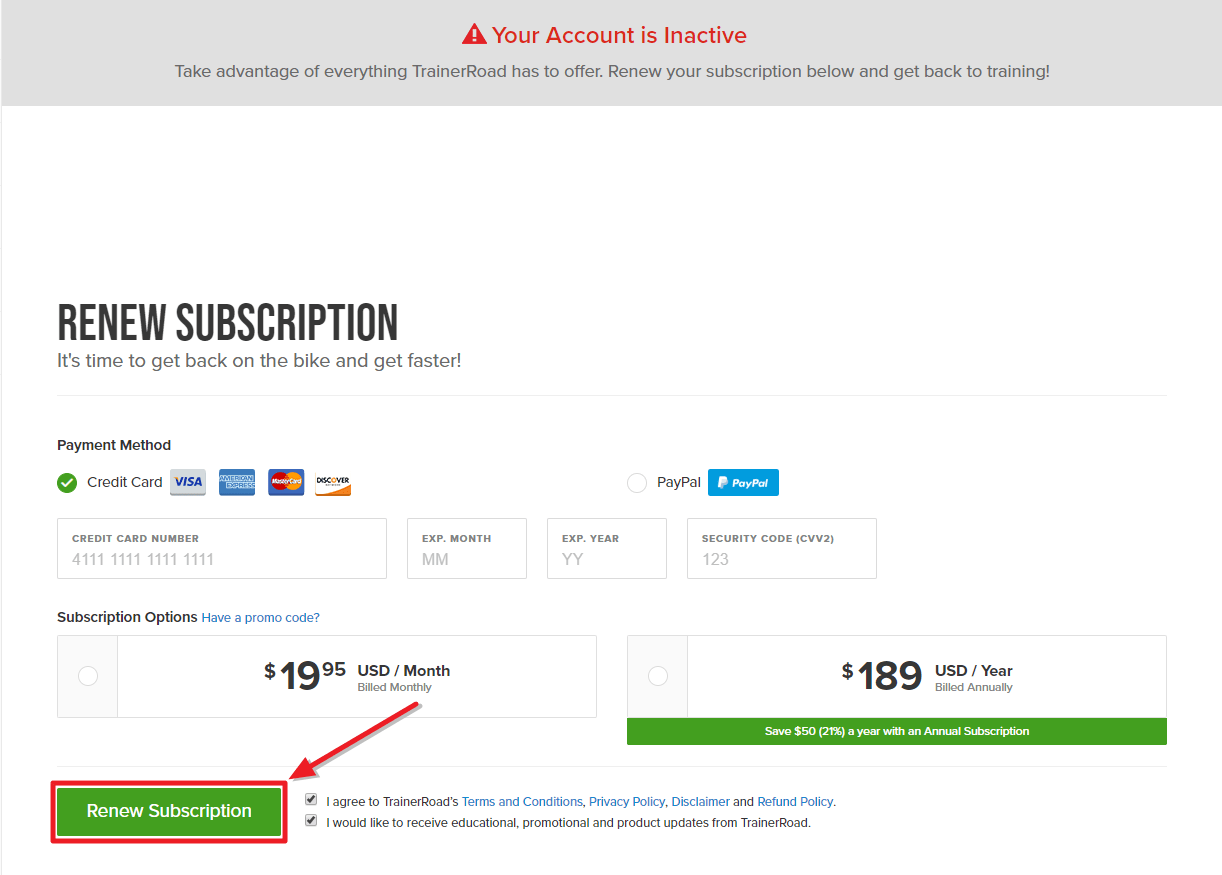 How do I renew my account? TrainerRoad