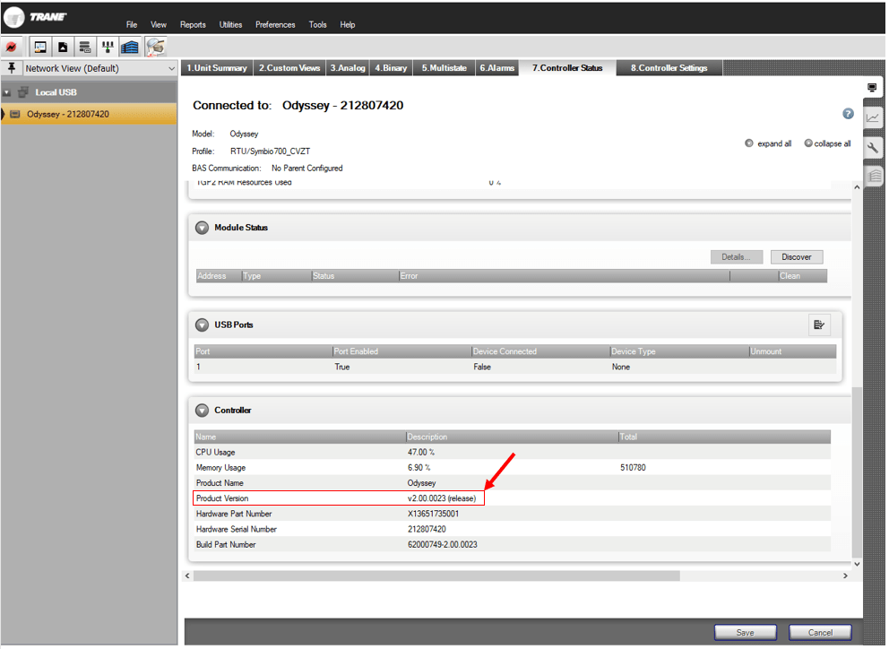 LCU - Identify the firmware version of the Symbio™ 700 Unit Controller