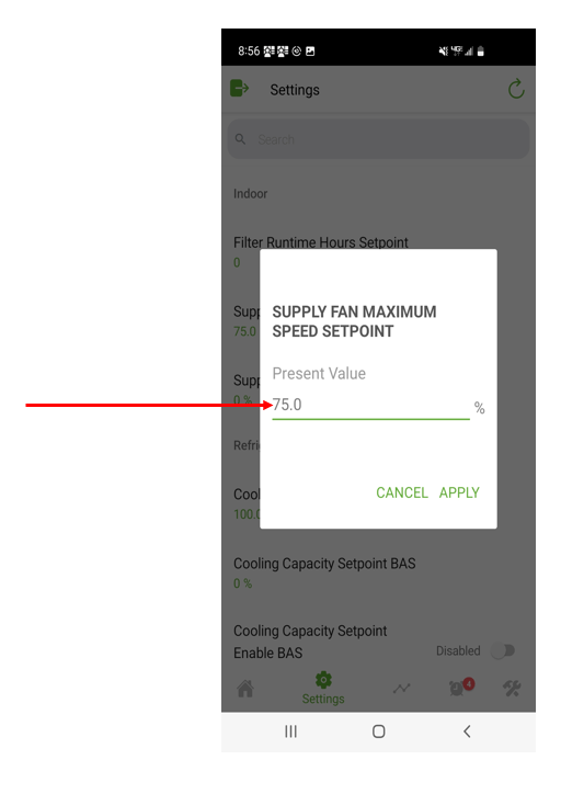 Setting Supply Fan Maximum Speed Setpoint - ERM-Drive Fan Type – Trane