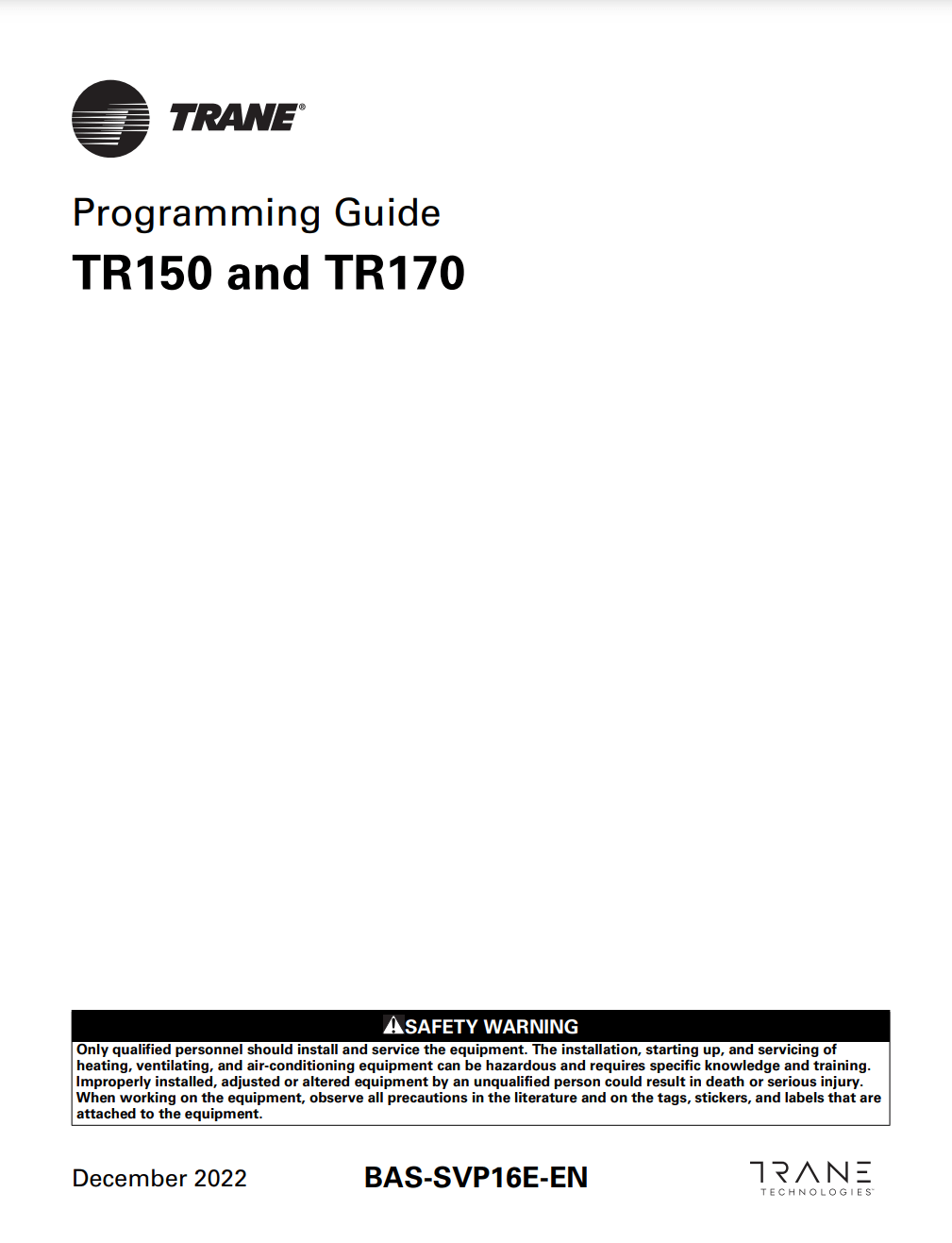 Trane TR150 Indoor Supply Fan VFD - How to Initialize the VFD to the
