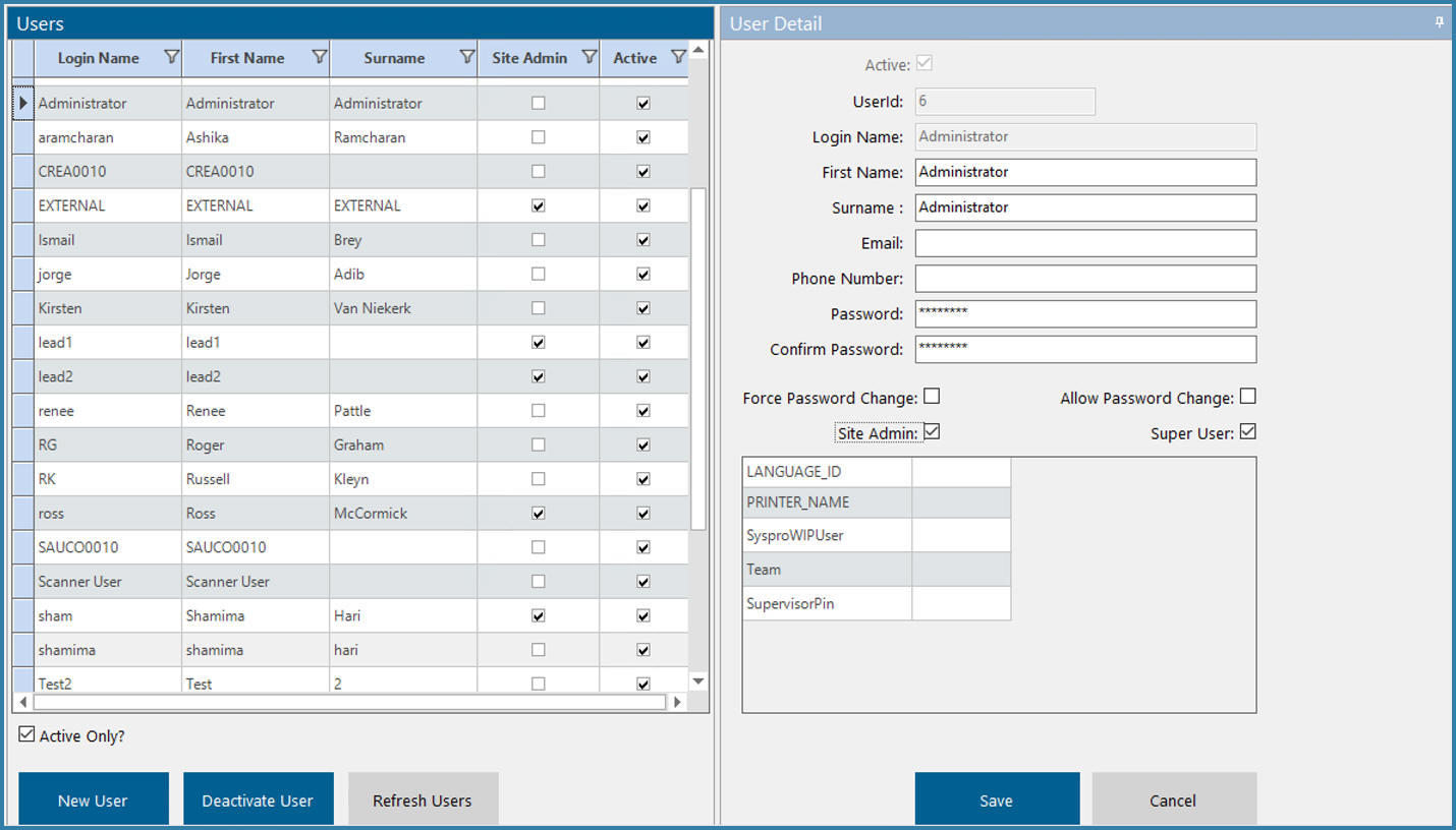 User Maintenance Form