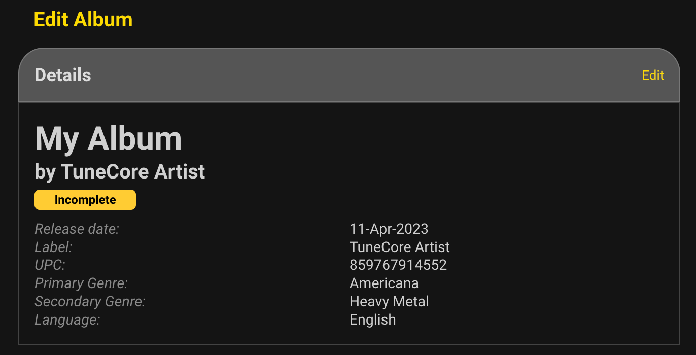 TuneCore UPCs and ISRCs TuneCore