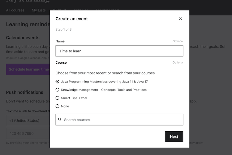 How to Schedule a Learning Calendar Event Udemy