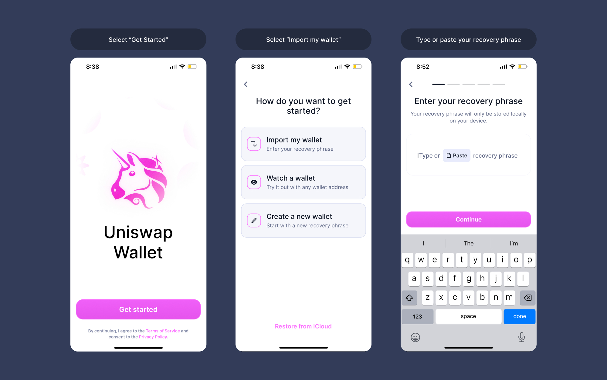 I’m a Coinbase Wallet user, how do I import my recovery phrase to