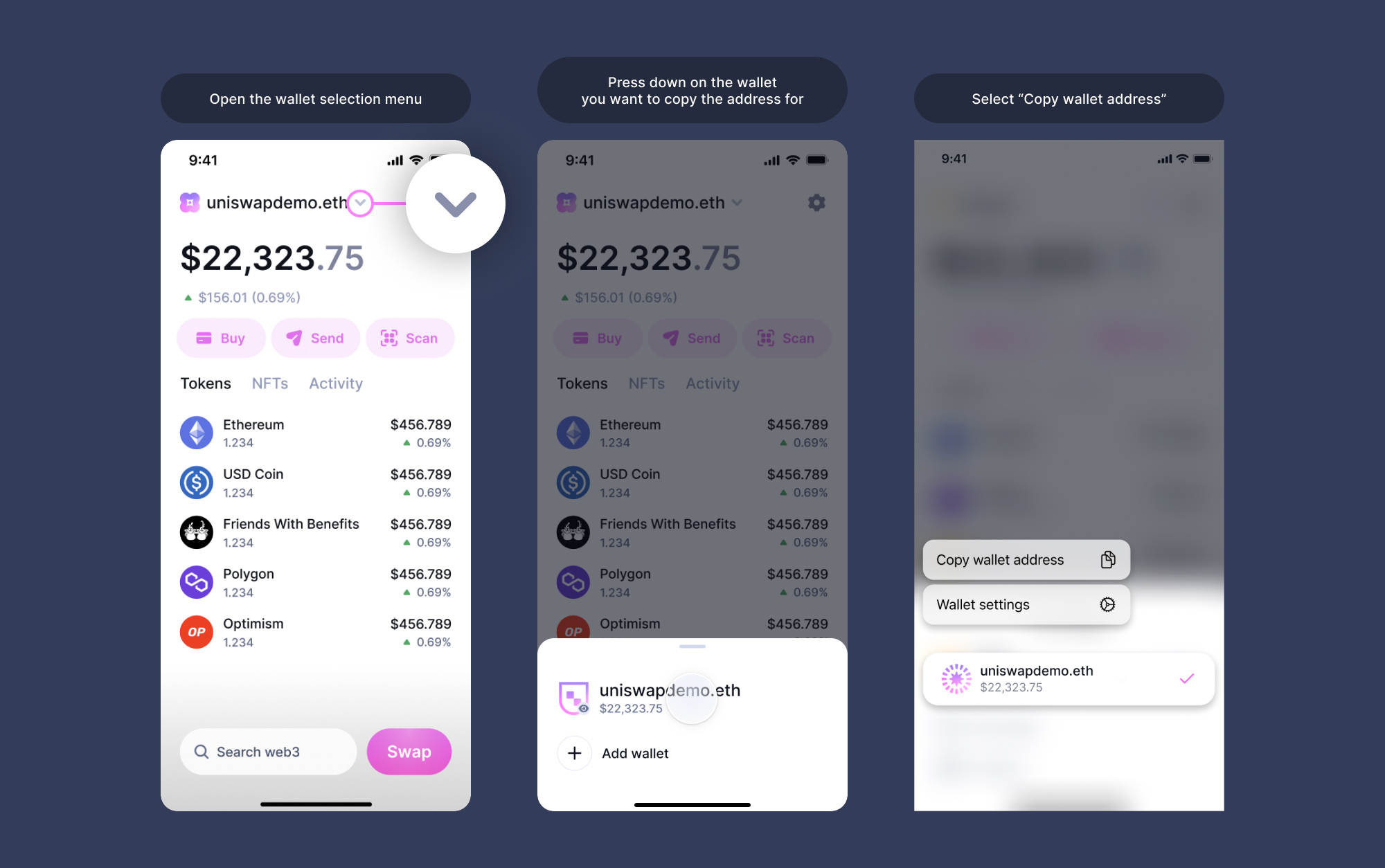 Where can I find my wallet address in the Uniswap Wallet? Uniswap Labs