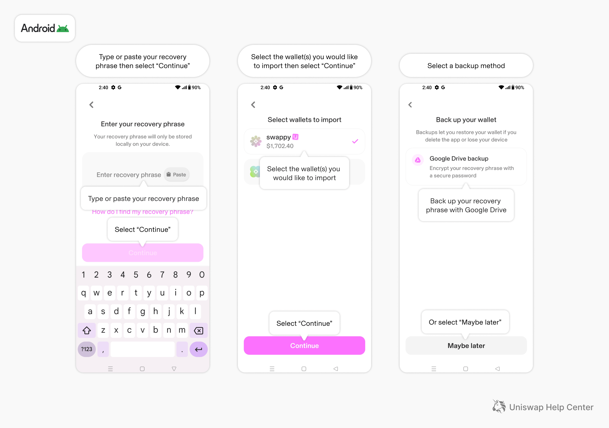 I’m a Trust Wallet user, how do I import my recovery phrase to Uniswap