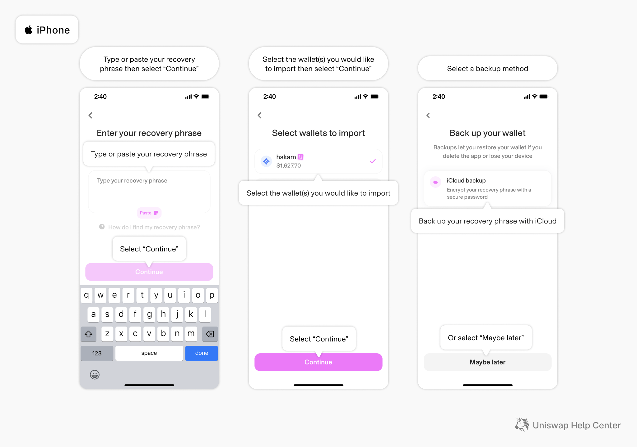 I’m a Trust Wallet user, how do I import my recovery phrase to Uniswap