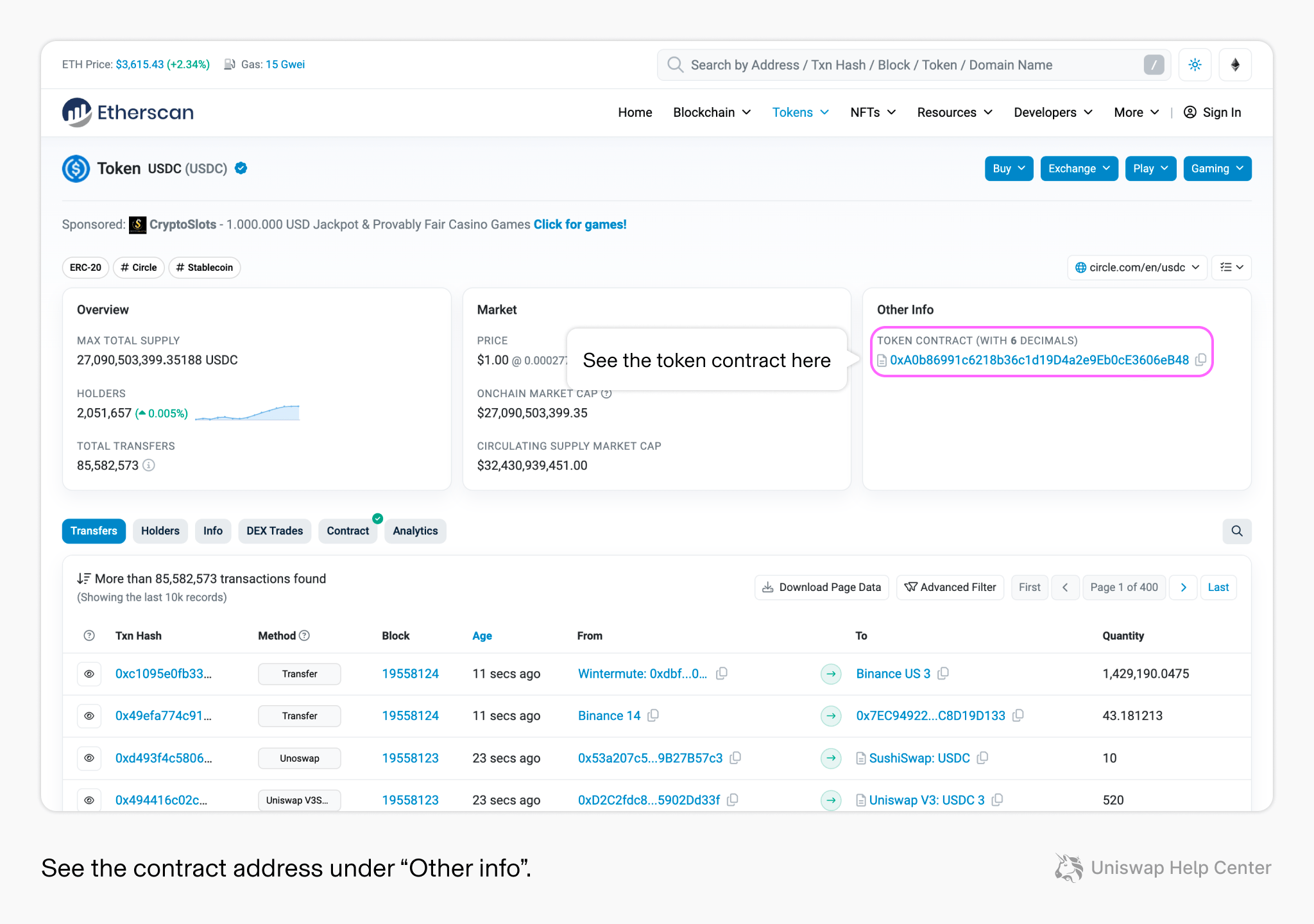 What is a token contract address Uniswap Labs