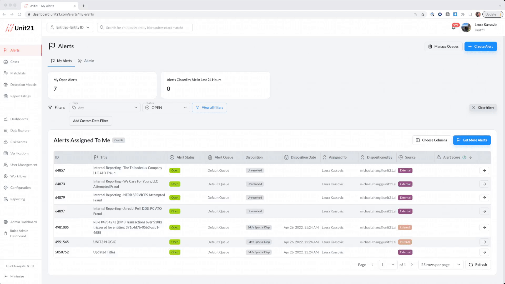 How to get an Alert to work on Unit21