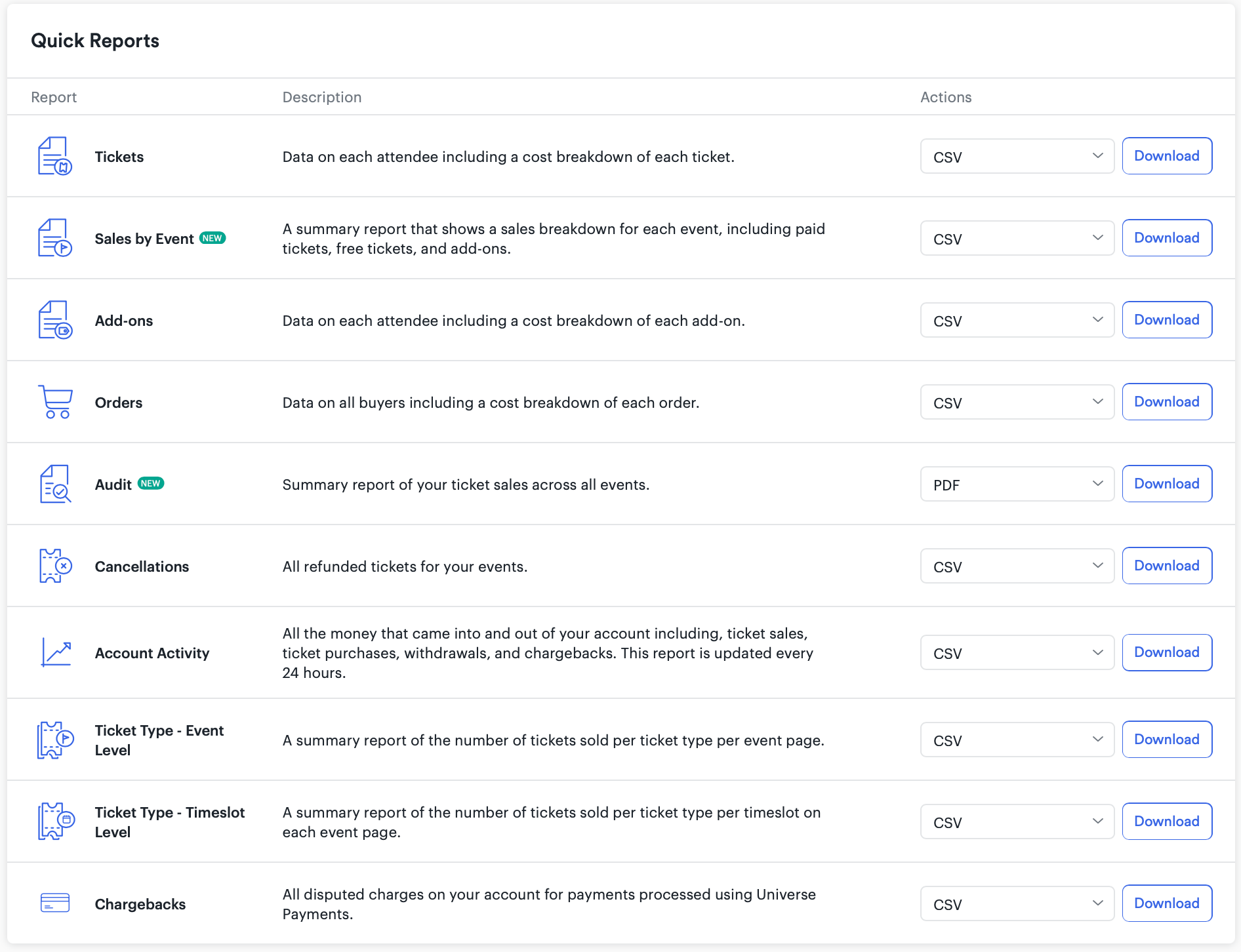 Download your reports Universe Help Center