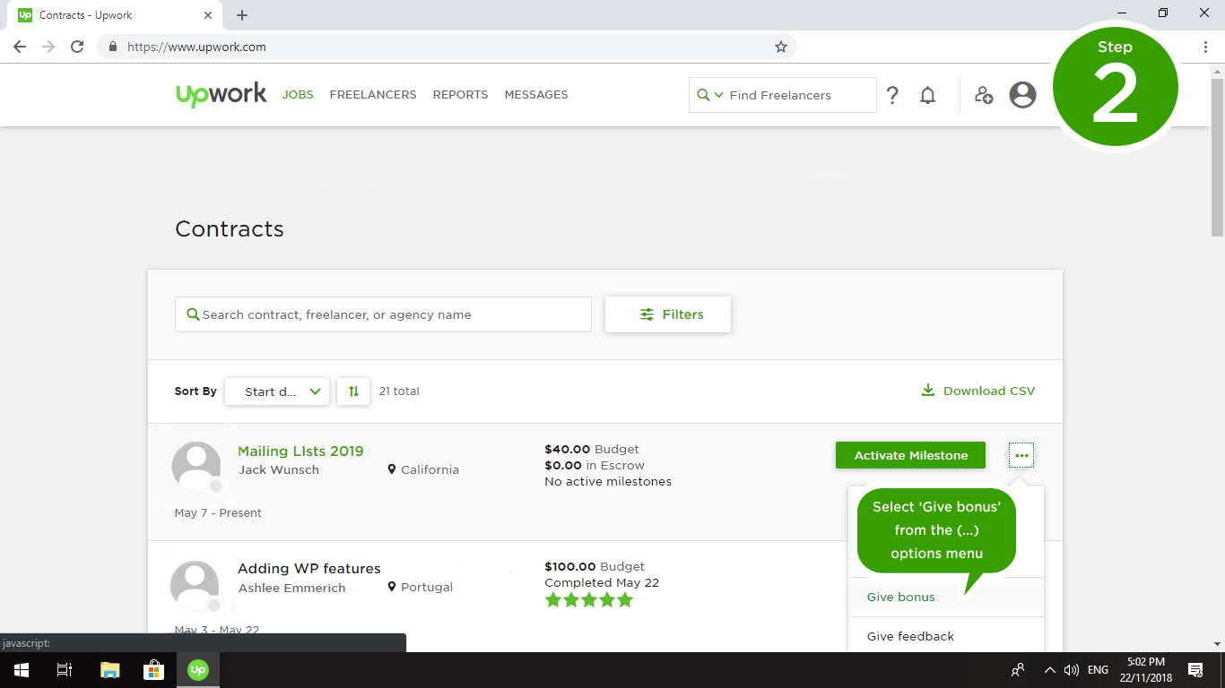 Pay a bonus Upwork Customer Service & Support Upwork Help