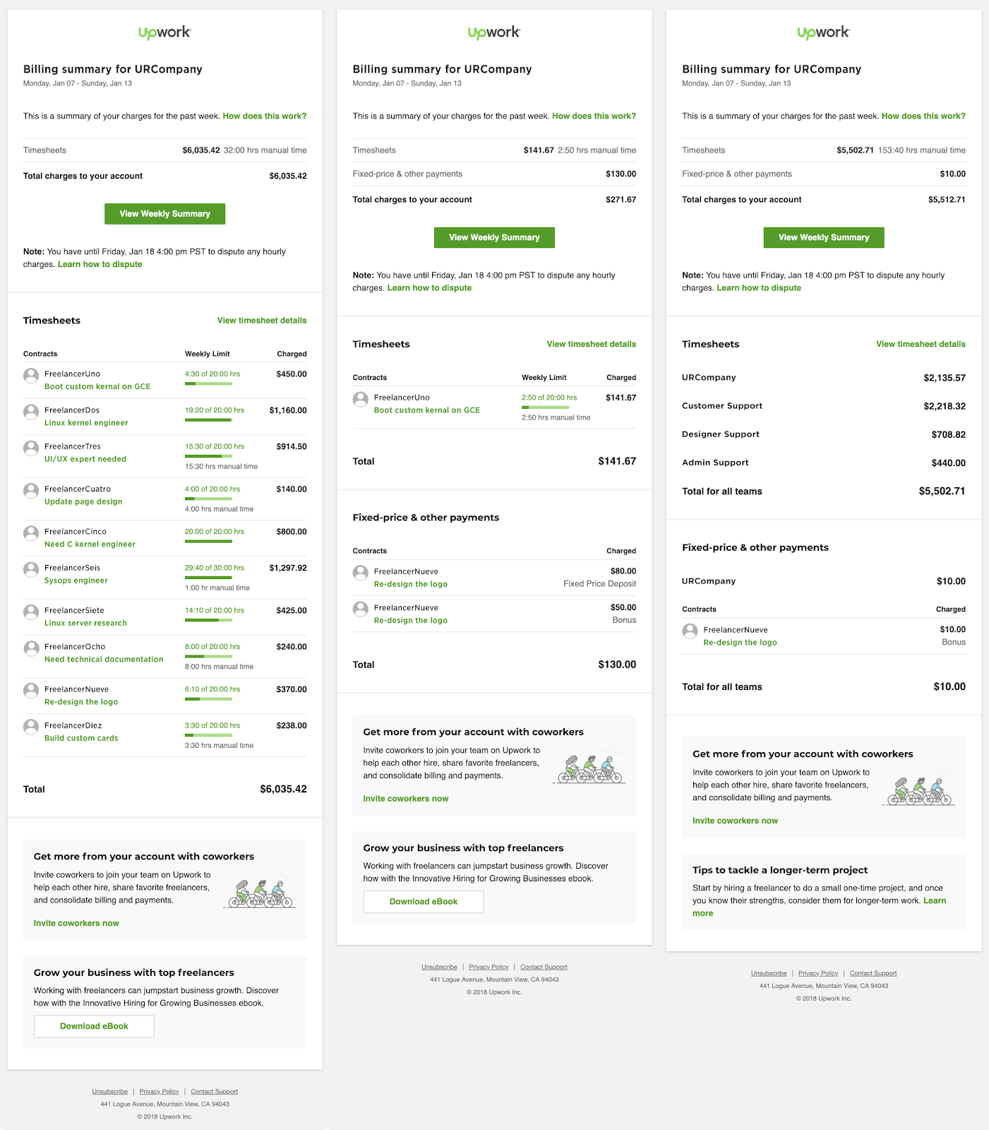 Weekly Billing Summary Upwork Customer Service & Support Upwork Help