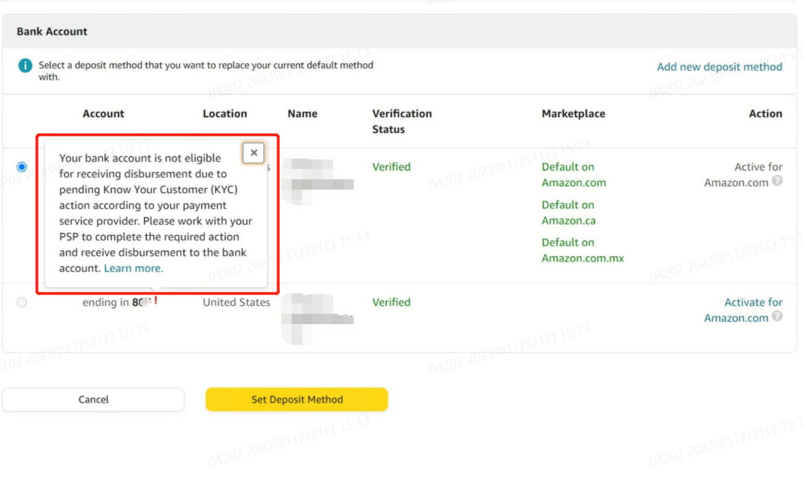 What if Amazon says my bank account is not eligible for receiving