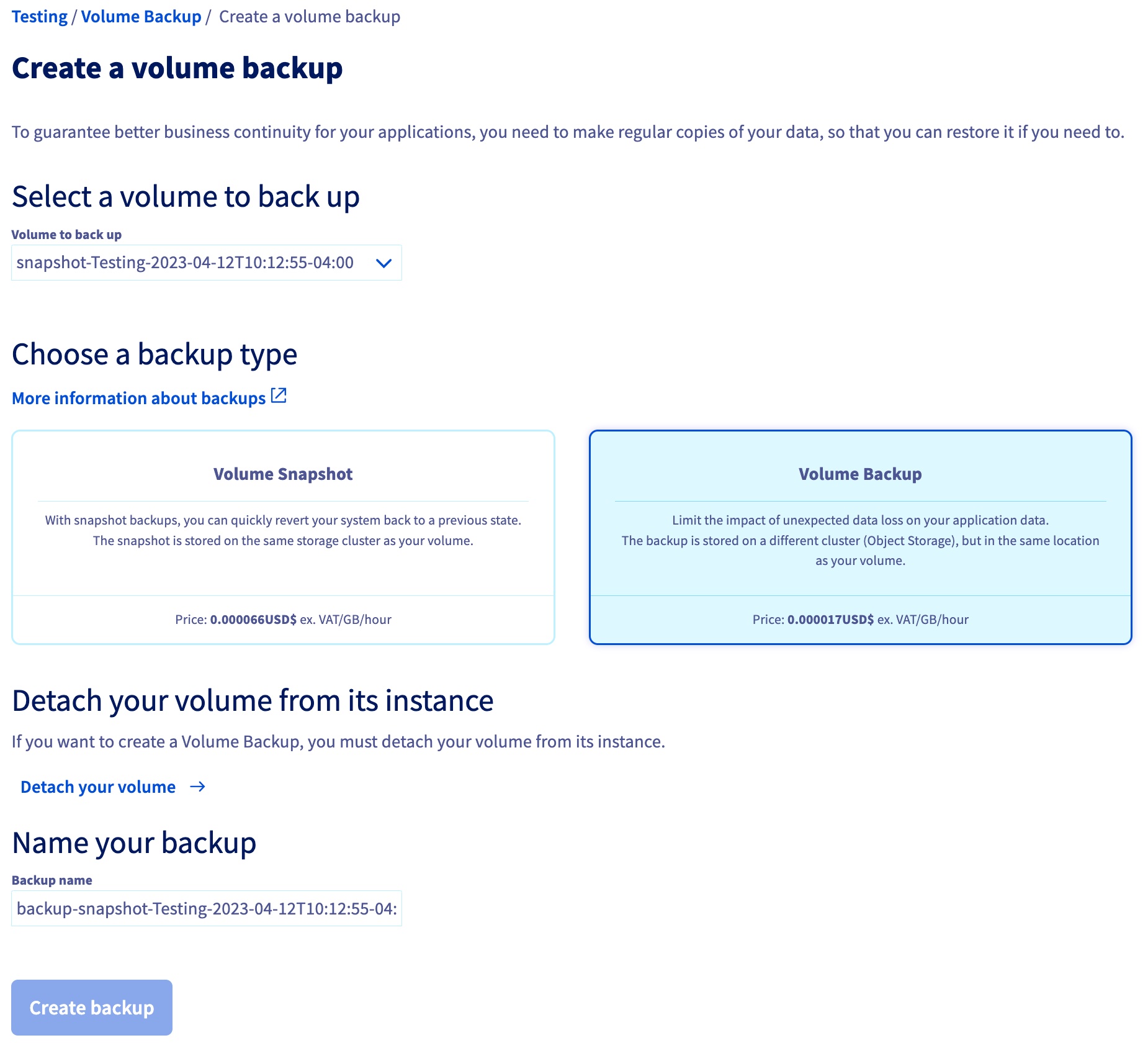 How to Create a Volume Backup Articles