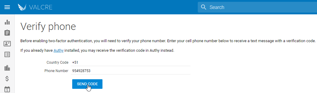 TwoStep Authentication Text Message Verification Valcre Online Support