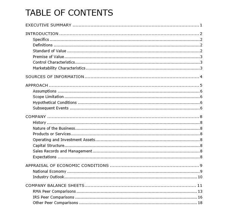 Update the Table of Contents in the Report Writer ValuSource Support