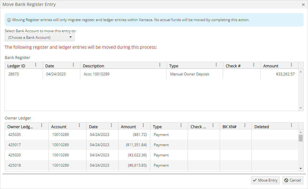 Moving Bank Register Activity Vantaca Library